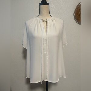 H&M Chiffon Top with Neck Tie Ivory Women's Size S Flowy Boxy Short Sleeve